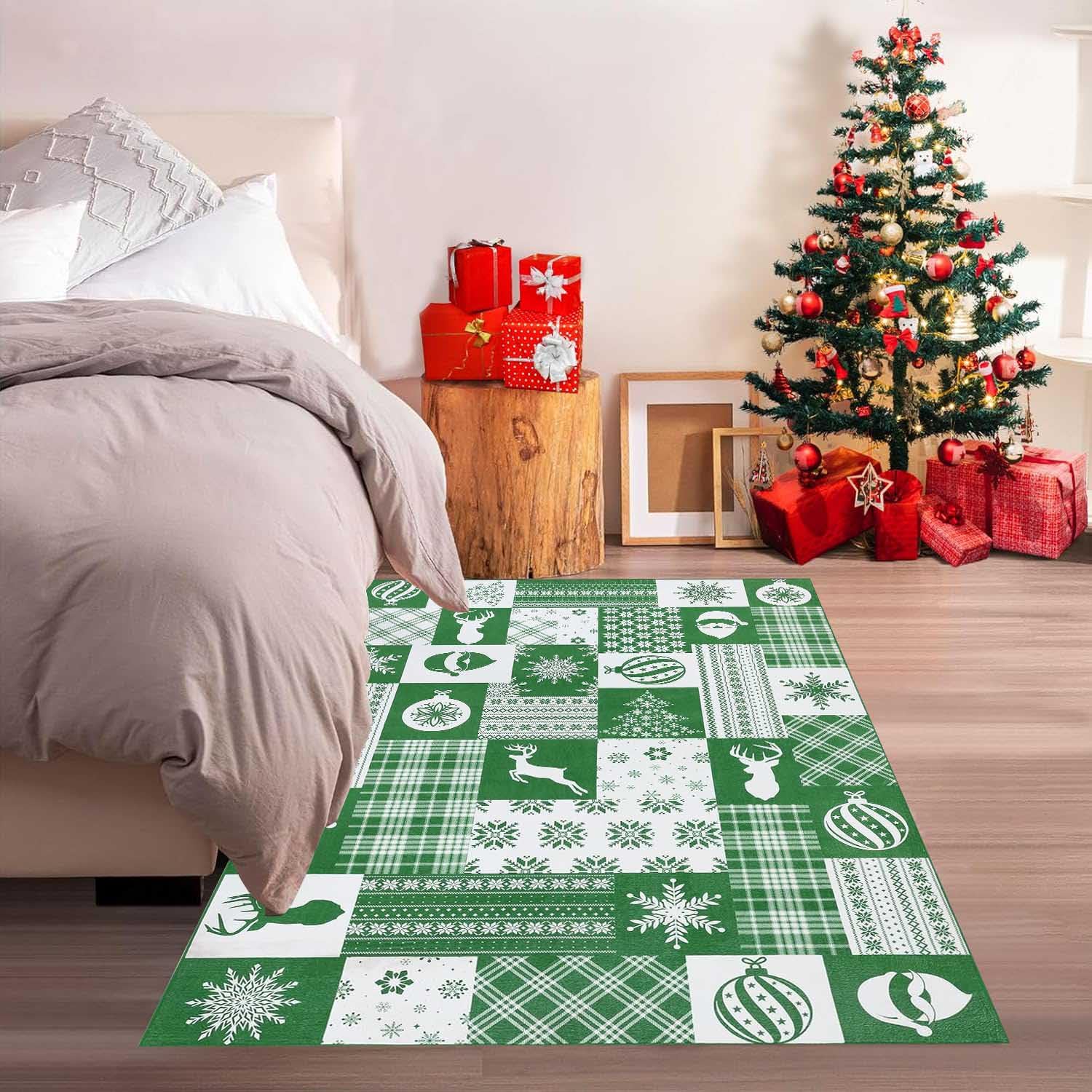 Alfombra de Navidad Rectangular,Alfombras Comedor de Decorativa Navideña,Alfombras Lavables Salon Navideño,Alfombra Antideslizante Cocina,Alfombra Grande para Salón Entrada Baño,D,100x150cm