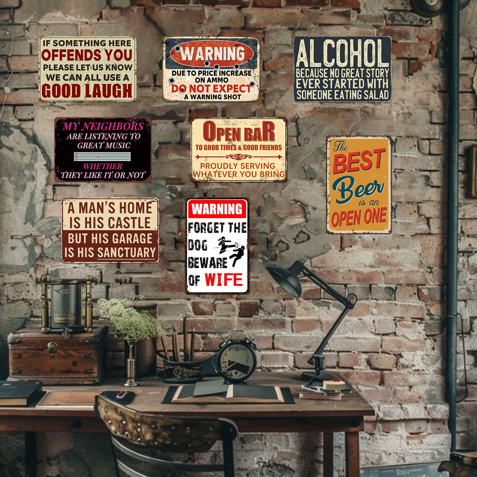 YOMIA 5 Letreros De Garaje Vintage – Señales De Metal De Aceite De Motor De Gas, Letreros De Estaño Retro Vintage Para Hombre, Letreros De Cueva Y Decoración, Decoración De Pared