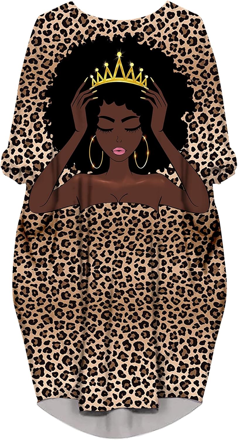 AZPSRT Fashion Women's African American Art Print Dress Casual Loose Dresses