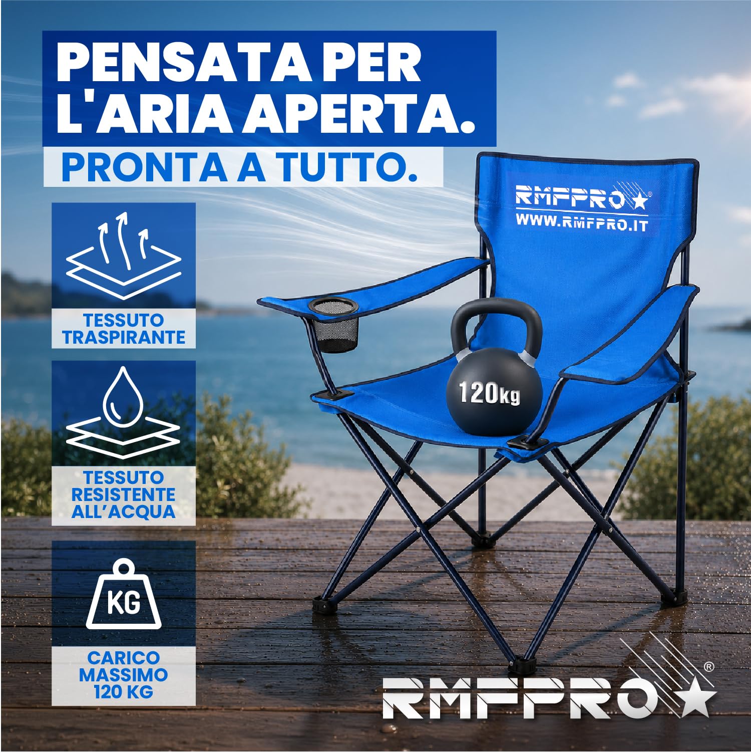 Set 4 Sedie Campeggio Pieghevole con Seduta Comoda e Rilassante, Sedia da Spiaggia Portali con Porta Bicchieri - Sedia Mare e Giardino, Tessuto Leggero Trasportabile Sedia da Esterno Blu