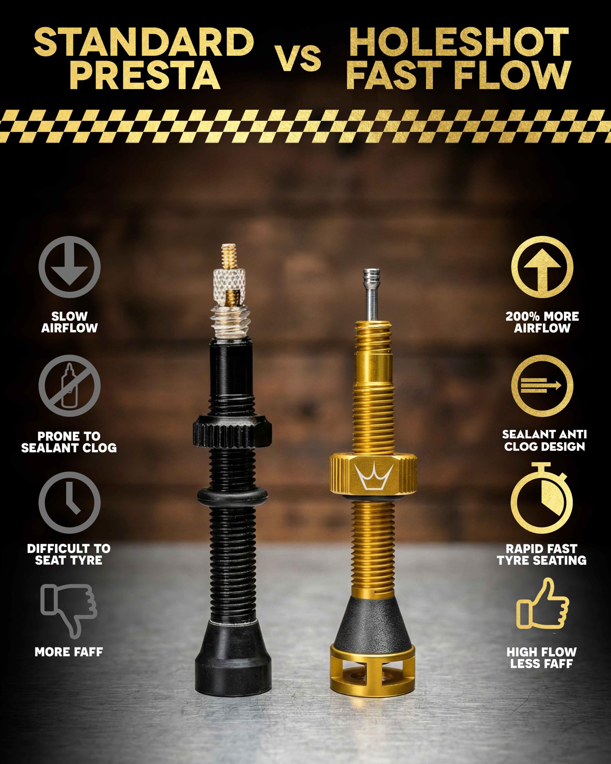 Peaty's Holeshot Fast Flow Válvulas tubeless - Diseño antiobstrucciones de Alto Flujo de Aire, Montaje rápido de neumáticos, Aluminio 7075, Compatible con Inserciones de Llantas MTB, 60mm Plata