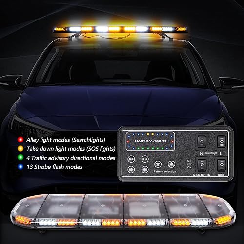 Miniatura 2 de Barra de luz estroboscópica de 51 pulgadas, color blanco ámbar, 88 LED, barra de luz para camión de remolque de peligro, para advertencia de