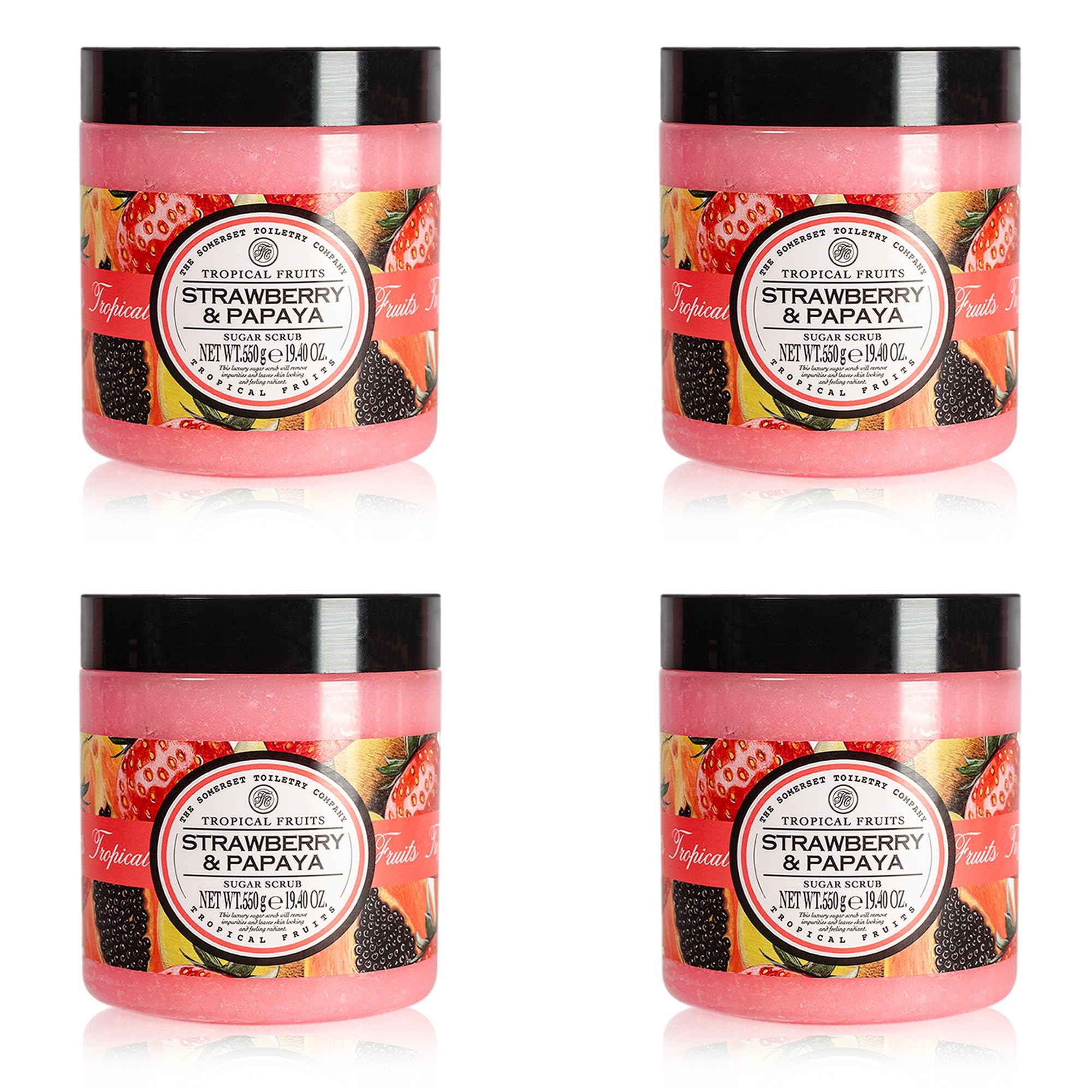 Tropical Fruits Gentle Exfoliating Strawberry & Papaya Sugar Scrub 4 x 550g