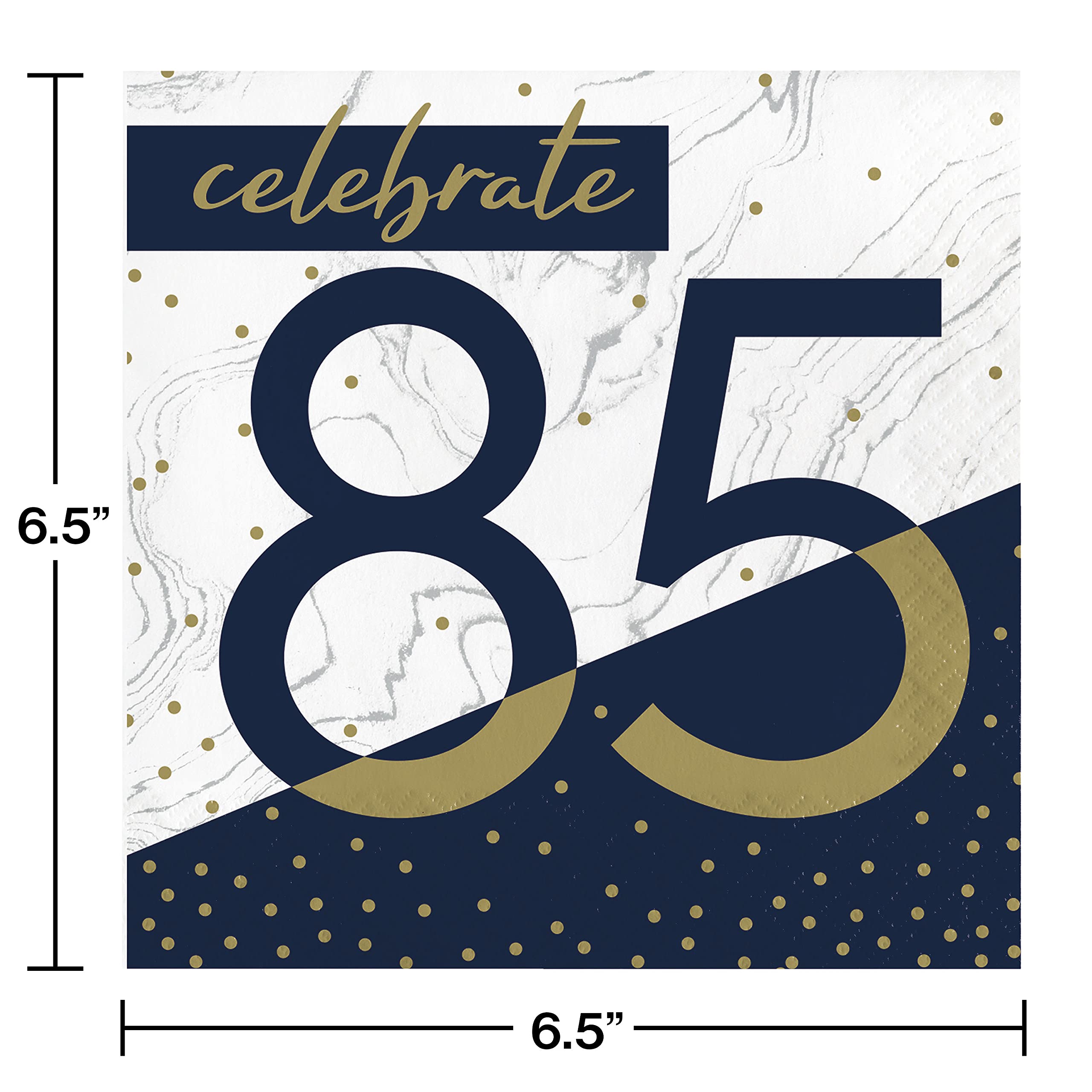 Creative Converting Navy and Gold 85th Birthday Napkins, 6.5