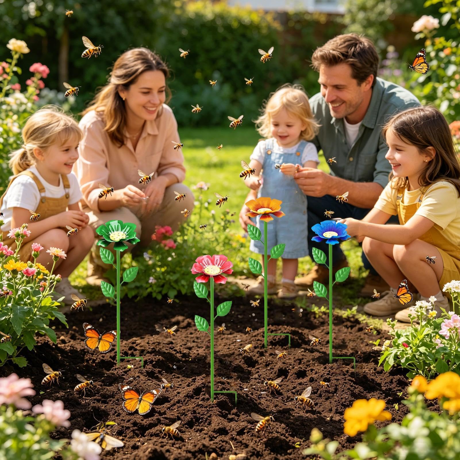 -Trinkbecher für den Garten, Futterspender mit Pfahl – Metall-Blumenform, Schmetterlings-Bienenbewässerung, für Hof, Terrasse, Weg, Grasland, Vogel, Kolibri