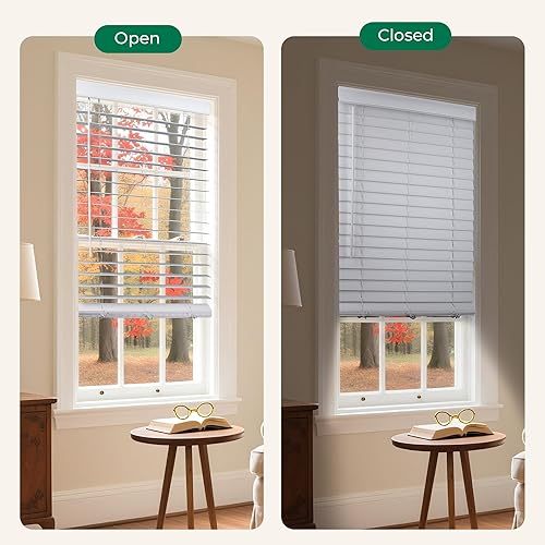 Miniatura 6 de Allesin Persianas de madera sintética de 2 pulgadas de ancho x 64 pulgadas de alto, diseño sin cordón, persianas horizontales fáciles de instalar y