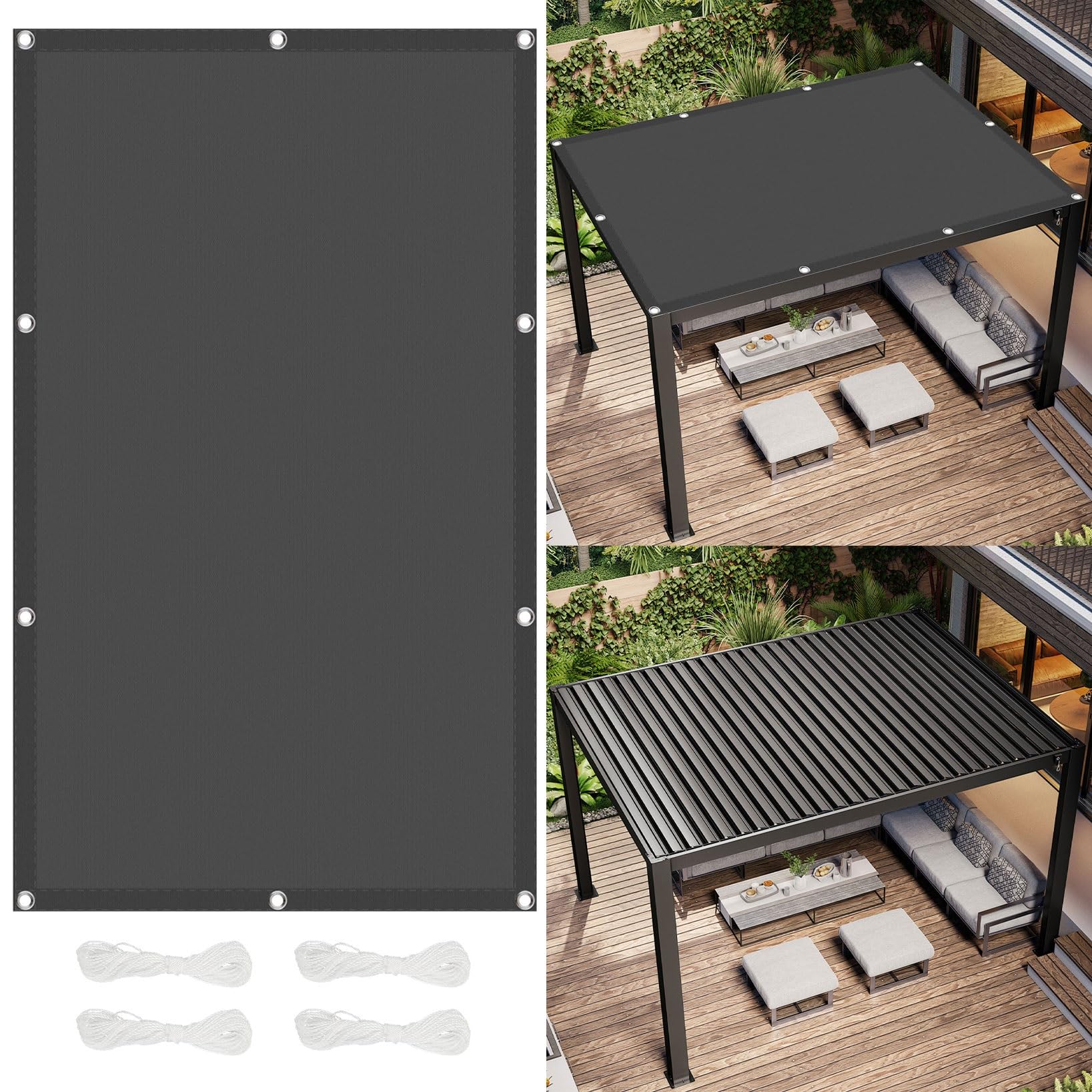 Toile bache ombrages pergola 4x7 contre la chaleur du soleil sur la pelouse et le patio