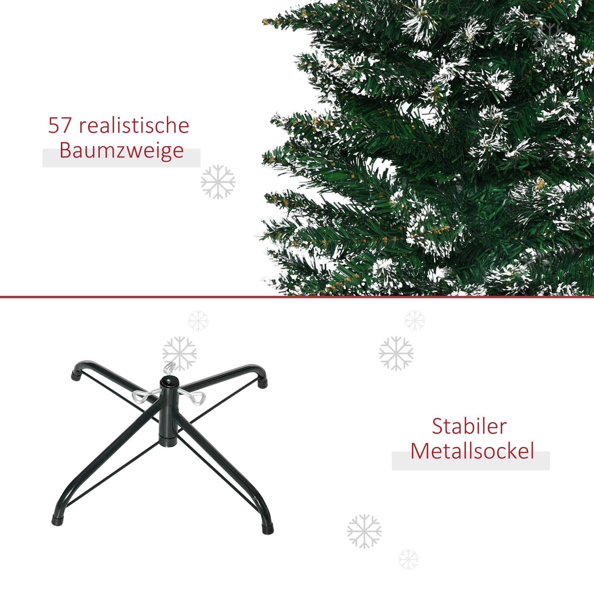 HOMCOM Künstlicher Weihnachtsbaum 190 cm mit Kunstschnee Metallständer