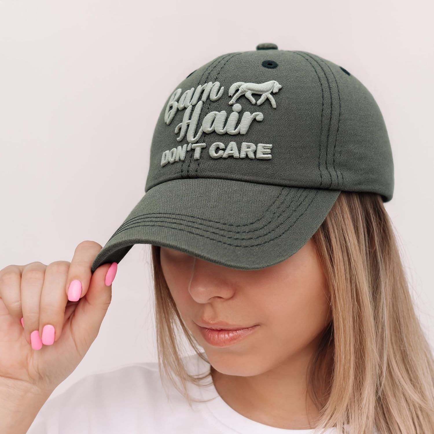 River Hair Don't Care Baseball Caps for Women Washed Cotton Plain Trucker Hat Black - Image 5