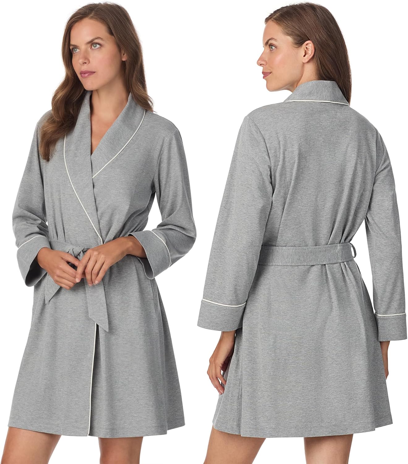 Anne Klein Womens Long Sleeve Knee Length Robe - Lightweight & Breathable Cotton Blend Bathrobe - Cozy Everyday Loungewear - Image 2