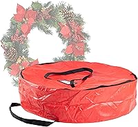 Vista 1 de Elf Stor Bolsa redonda de 36 pulgadas con compartimento interior para adornos, protege las guirnaldas artificiales de vacaciones y Navidad (rojo)