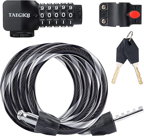 Candado de bicicleta antirrobo de 4 pies para bicicleta con contraseña de combinación de 5 dígitos con 2 llaves y soporte de montaje resistente para