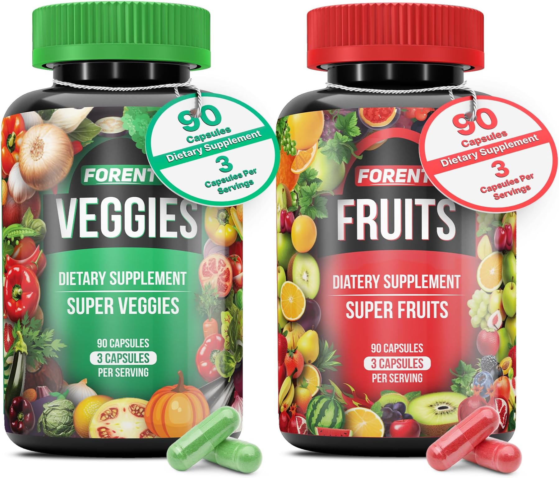 Fruits and Veggies Supplement 90 Each Super Fruits and Vegetable Capsules - High Lycopene Vitamins & Minerals Supports Energy Levels and Immune Boster -Made in The USA