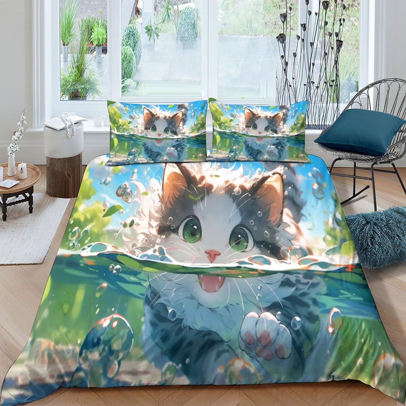 Housse de couette 220x240 chien parure de lit microfibre 3 pièces King