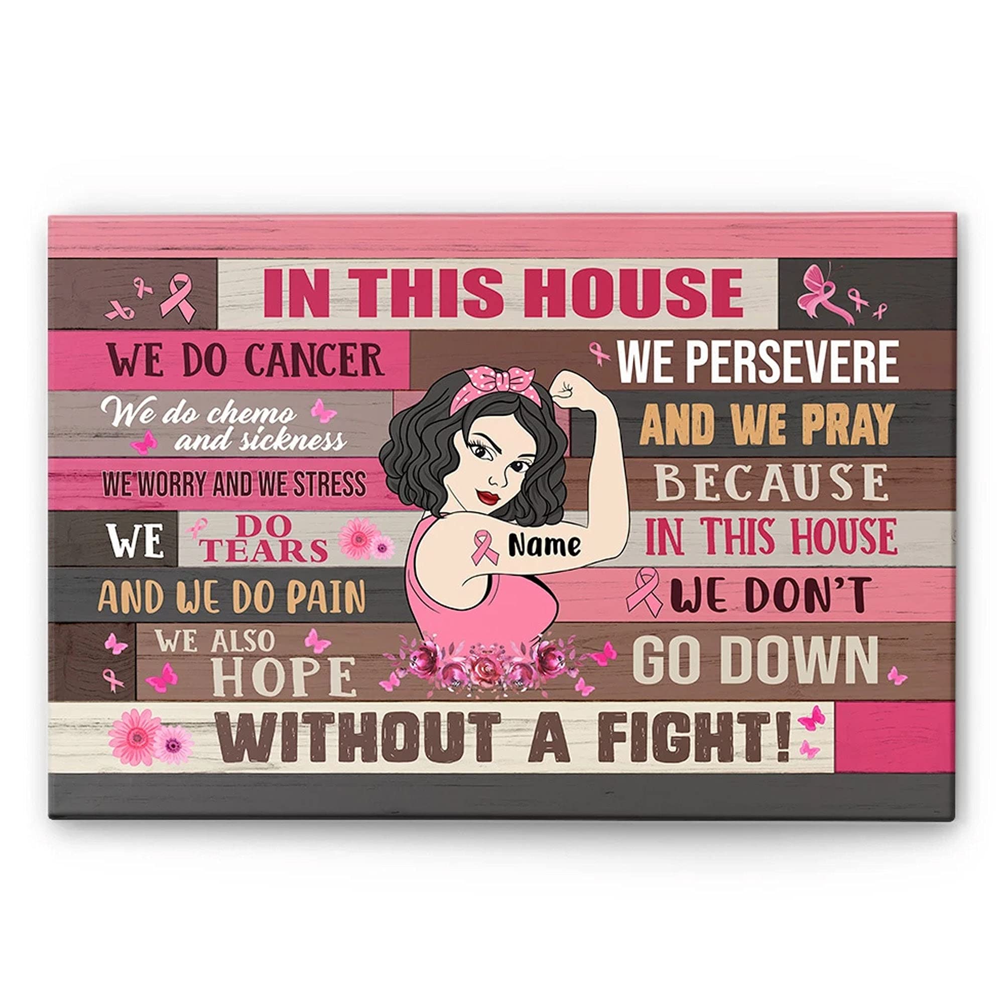 HOUVSSEN in This House We Do Cancer Poster Breast Cancer Awareness Poster Gift for Breast Cancer Supporters 1 Chart Metal Tin Sign School Metal Tin Signs 8x12 Inch