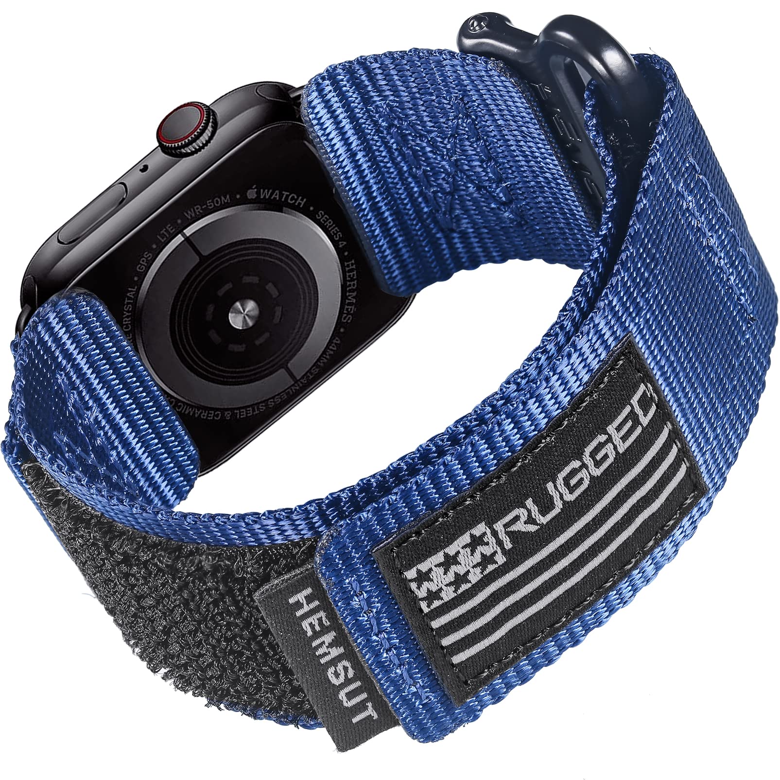 Hemsut Watch Band Compatible With Apple Watch, Super Rugged Nylon Sports Strap With Woven Loop For iWatch 38/40/41/42/44/45/46/49mm, Military Strap