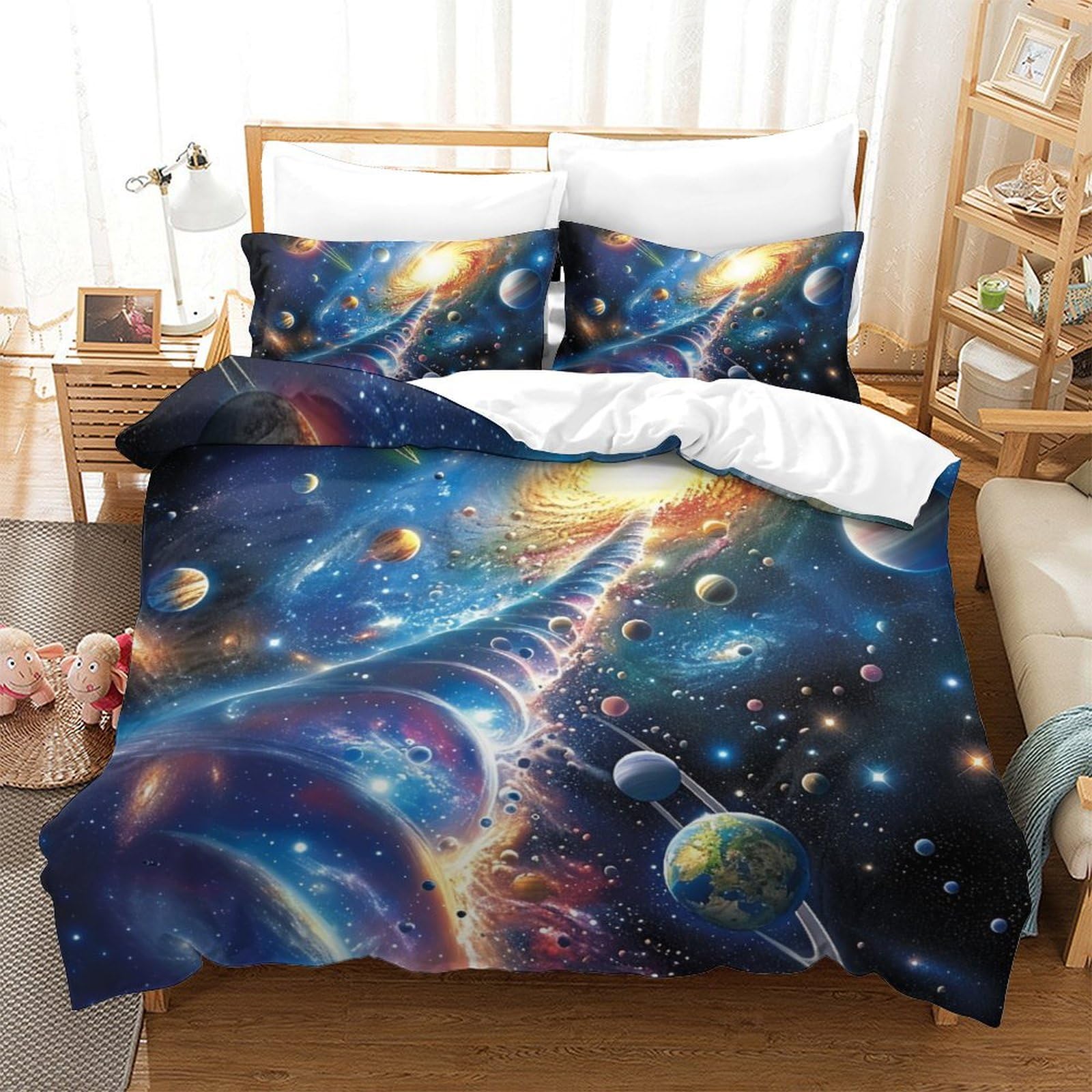 Cosmic Planets 3D Printed Quilt Cover Set 3 Pieces Bed Duvet Set Soft Microfiber with Zipper Closure,Pillowcases for Teens And Adults King(220x240cm) — image 1