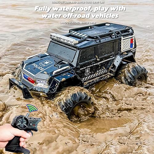 Miniatura 3 de Coche de control remoto anfibio a prueba de agua Monster RC Cars 4WD todo terreno todoterreno juguete con luces LED de 2.4 GHz para niños y niñas de