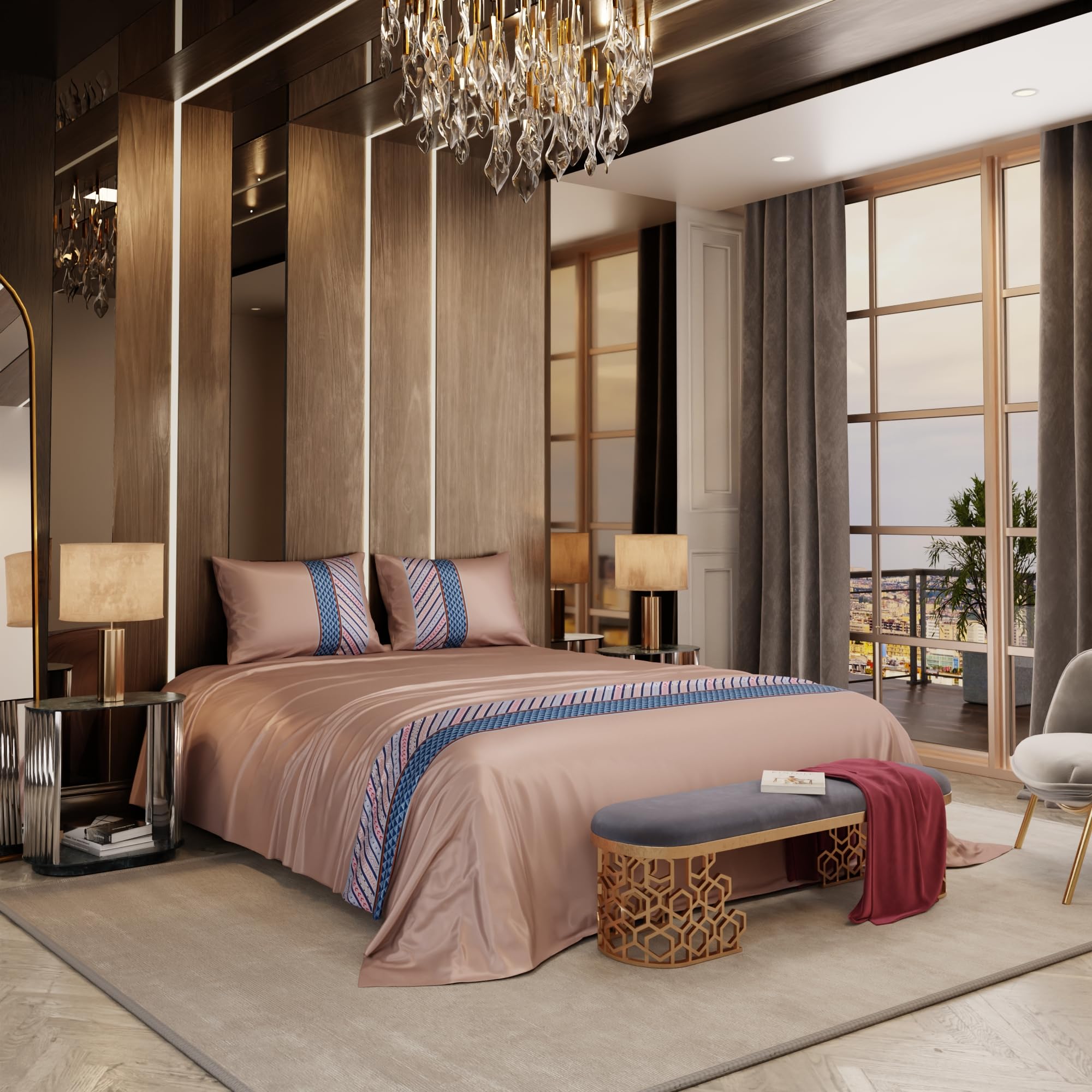 Stoa Paris Bedsheets for Double Size Bed, Satin Bedsheet Set, Premium Bedding Set with Pillow Cover, Chateau Charisma Aesthetic Bedspread