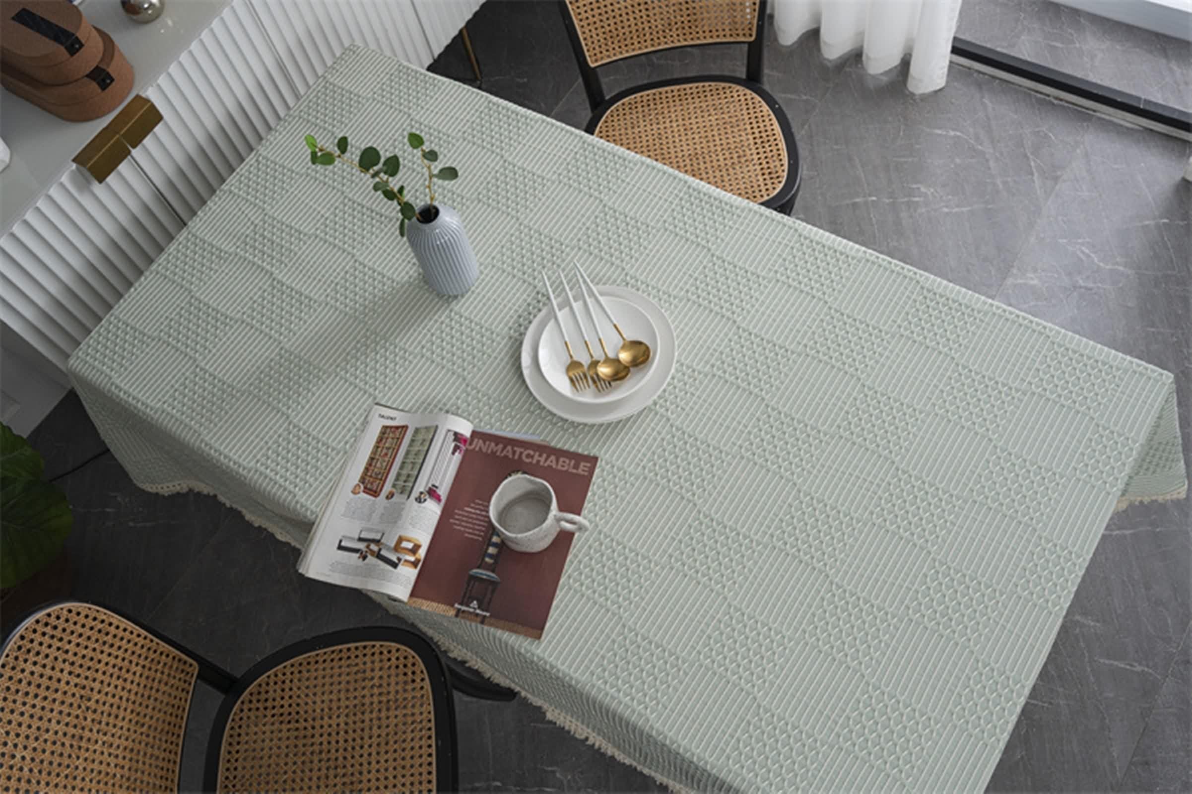 Tovaglia Elegante Tavolo Soggiorno, Tovaglia Poliestere Verde Chiaro Controllo Del Colore Solido Copri Tavolo 120X160CM per Cucina