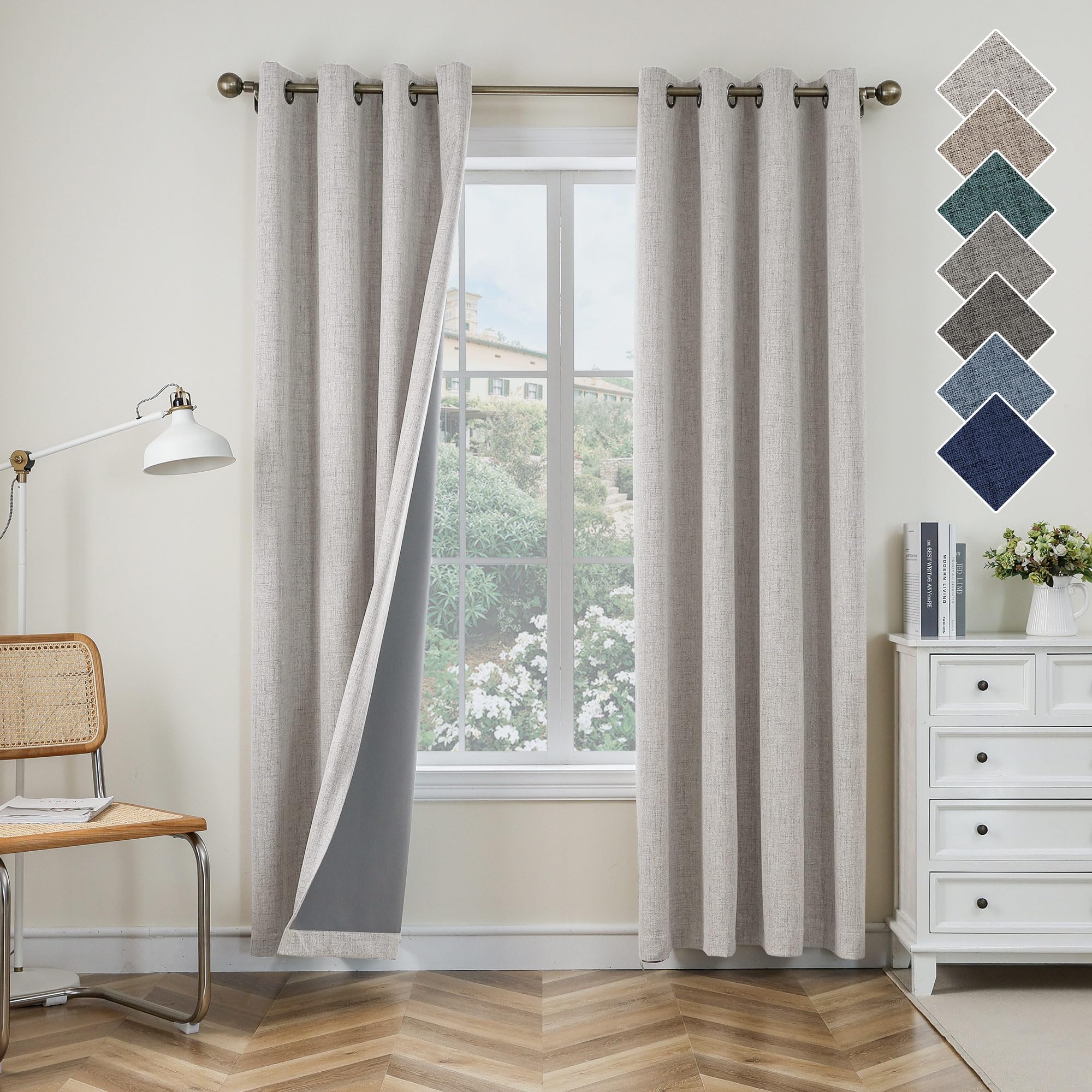 CUCRAF 100% Blackout Curtains Off White Thermal Curtains 54 Inch Drop 2 Panels Soft Texture Energy Saving Sun Blocking Eyelet Curtains for Bedroom Living Room 52 X 54 Inch - Image 2