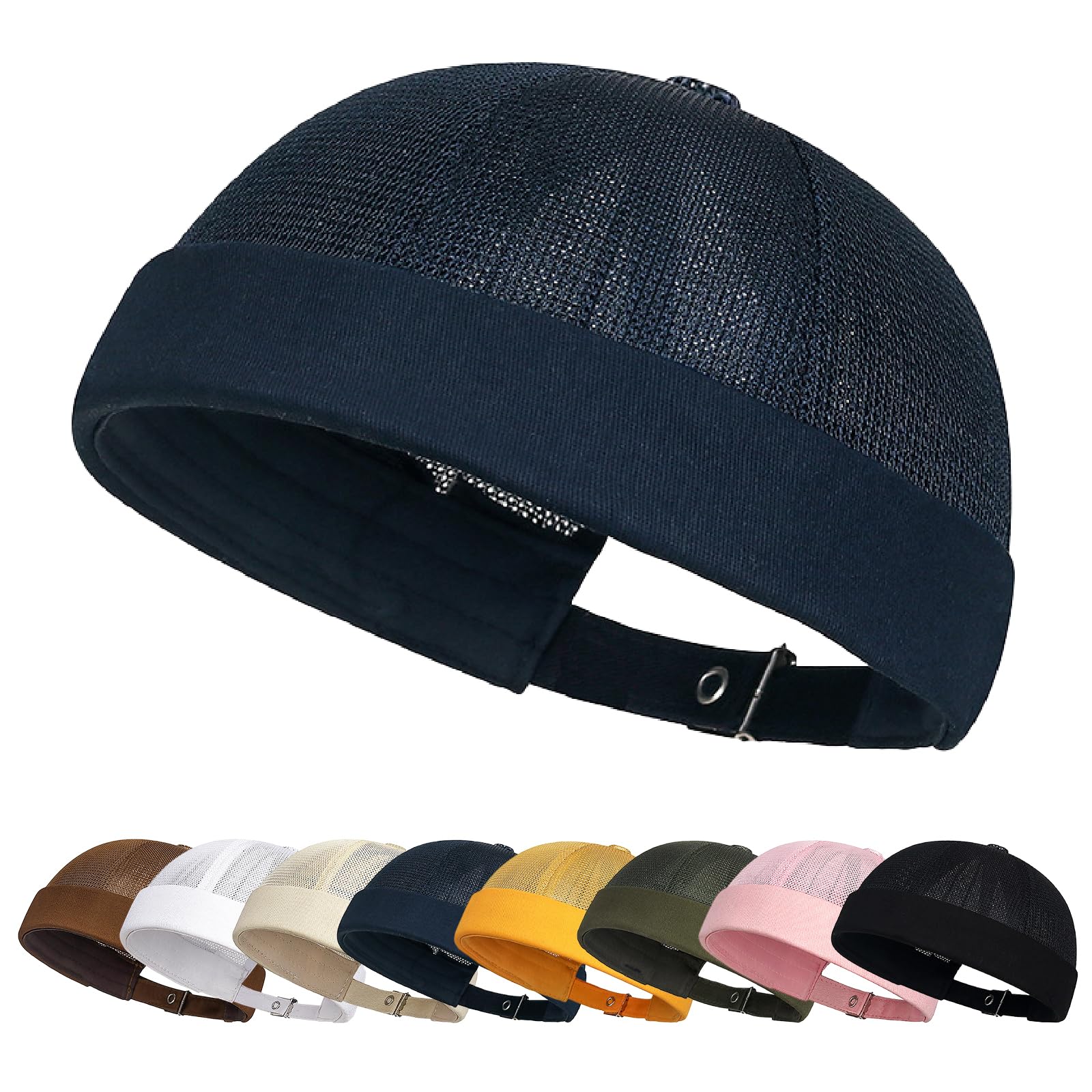 Enwokran Czapka Docker Cap Męska Moda Mesh Bez Rondo Zwinięty mankiet Czapka Retro Regulowany Pracownik Sailor Fisherman Worker Harbour Berety