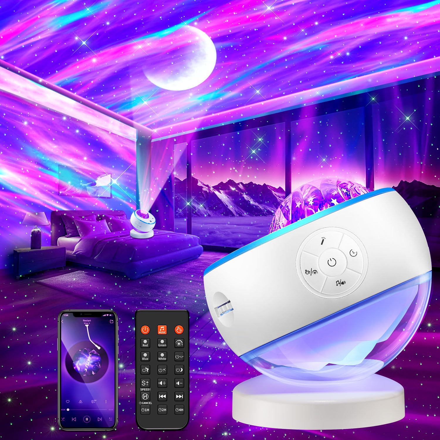 Anysun Proiettore Galassia 3D Con 60 Temi, Bluetooth E Telecomando, Per Camera E Relax