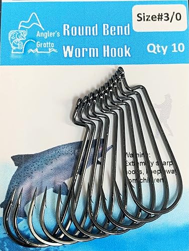 Angler's Grotto Gancho de gusano curvado redondo con vástago desplazado  1025 unidades por paquete  Anzuelos de pesca de agua dulce y salada  Acero