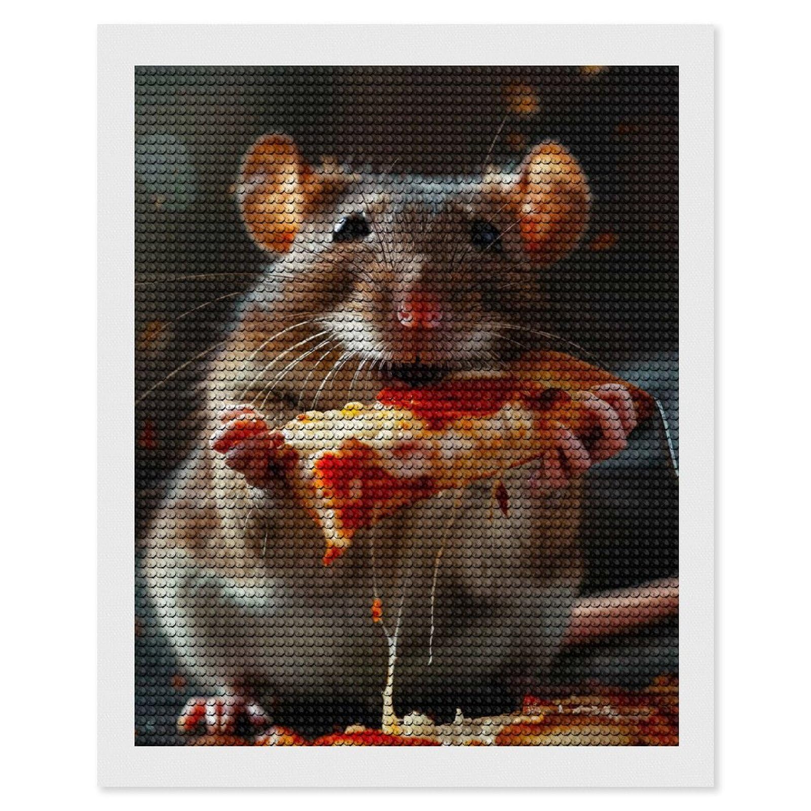 Junmoney Rat Pizza Diamond Painting Canvas Set 16"x20", Easy to Enjoy, Adhesive Canvas, Office Decor, Holiday Gift Idea, with Tool Kit