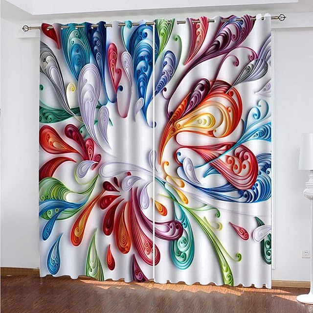 STWSXQ Eyelet Curtains For Bedroom 46X90 Inch Drop Ring Top Blackout Curtains For Living Room 3D Abstract Colorful Print Pattern Kids Boys Girls Nursery Home Office Window Decoration 2 Panels