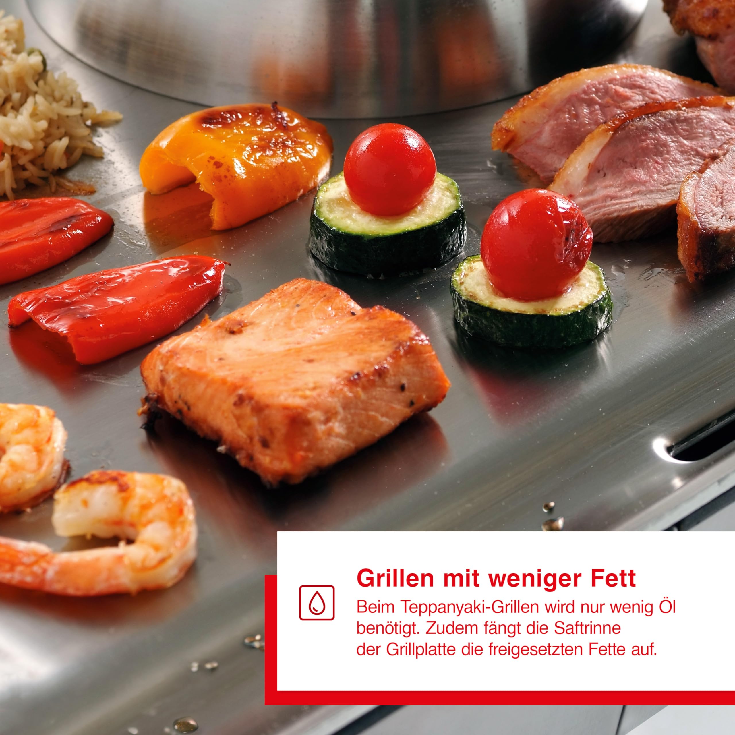 Solis Teppanyaki@Home 795 Tischgrill Elektrogrill Plancha Grillplatte mit Glocke Zwei Heizzonen 8 Personen
