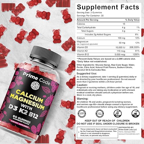 Miniatura 2 de Gomitas de calcio para mujeres y hombres con magnesio, vitamina B12, vitamina K2, vitamina D3, suplemento de calcio de 100 mg para adultos,