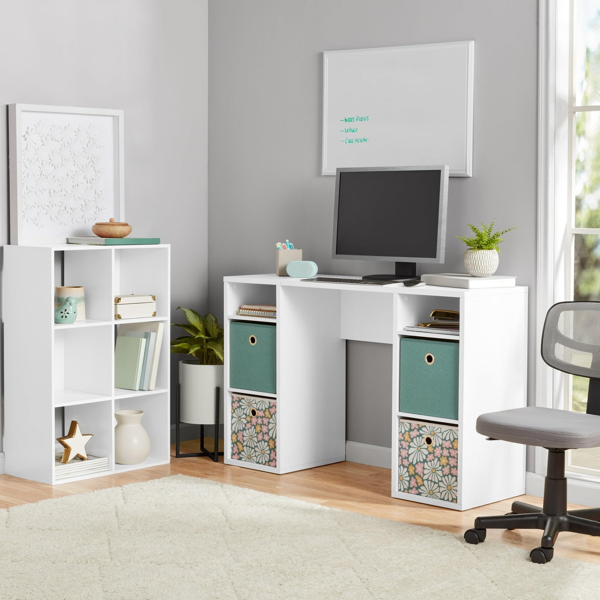 (2)Mainstays 4-Cube Storage Desk, White Grain