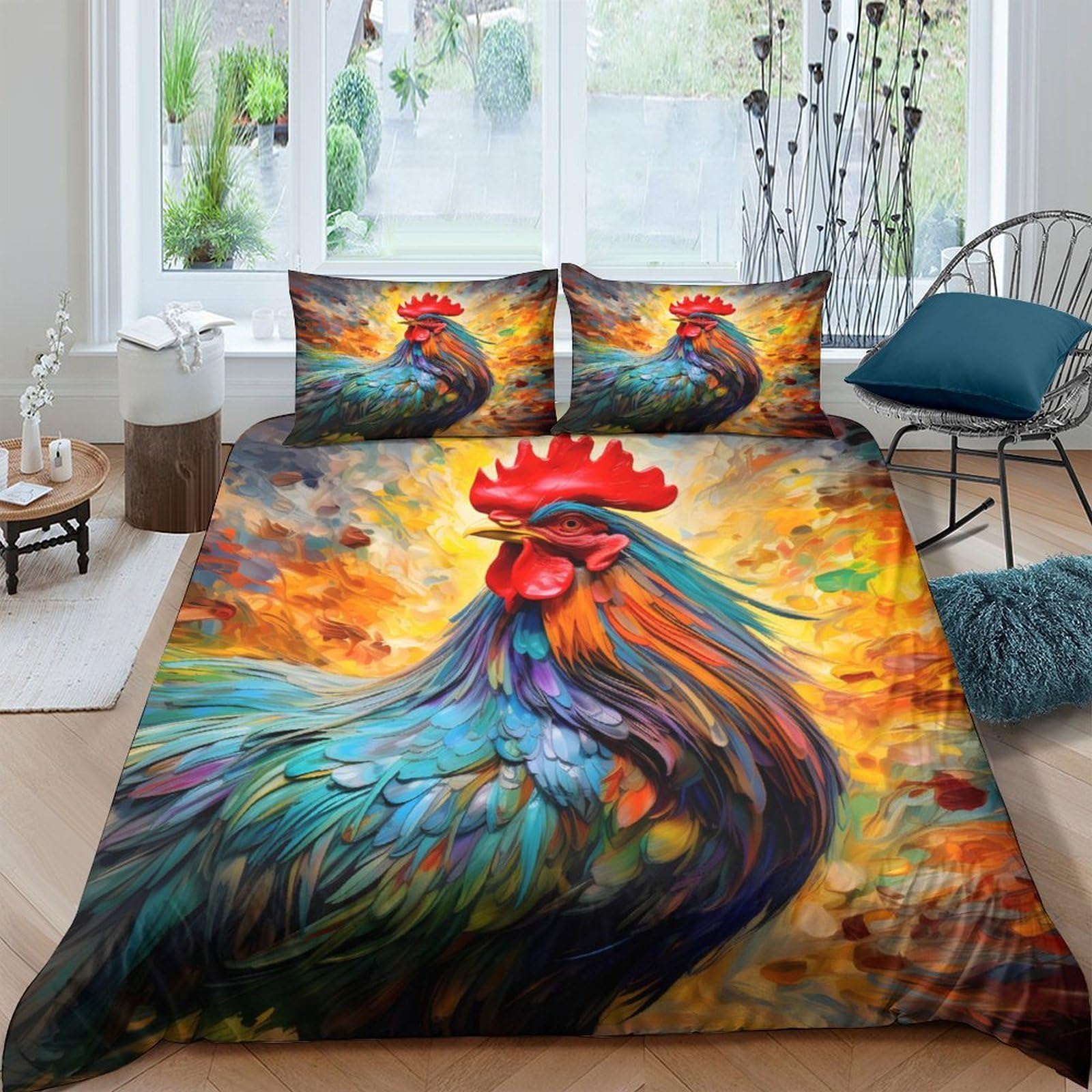 Ctjqhvkz Style-9 3D Printed Colorful Rooster Fitted Sheet Microfiber Soft Breathable Abstract Farm Bed Cover For Bedroom Guest Room Decor Single（135X200cm）