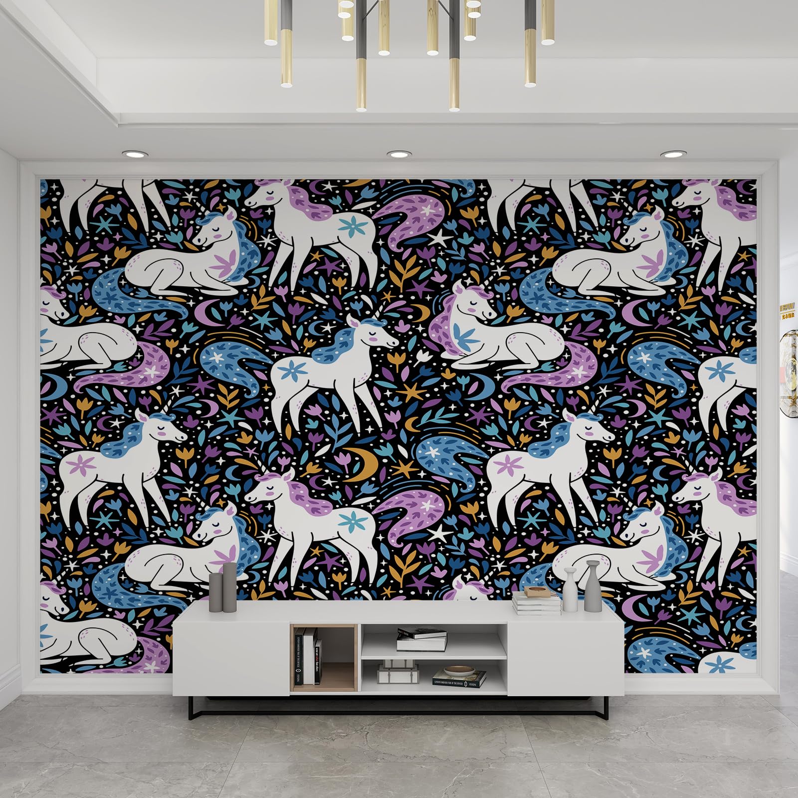 Mural poney 3D haute résolution papier peint lisse fleurs 200x140