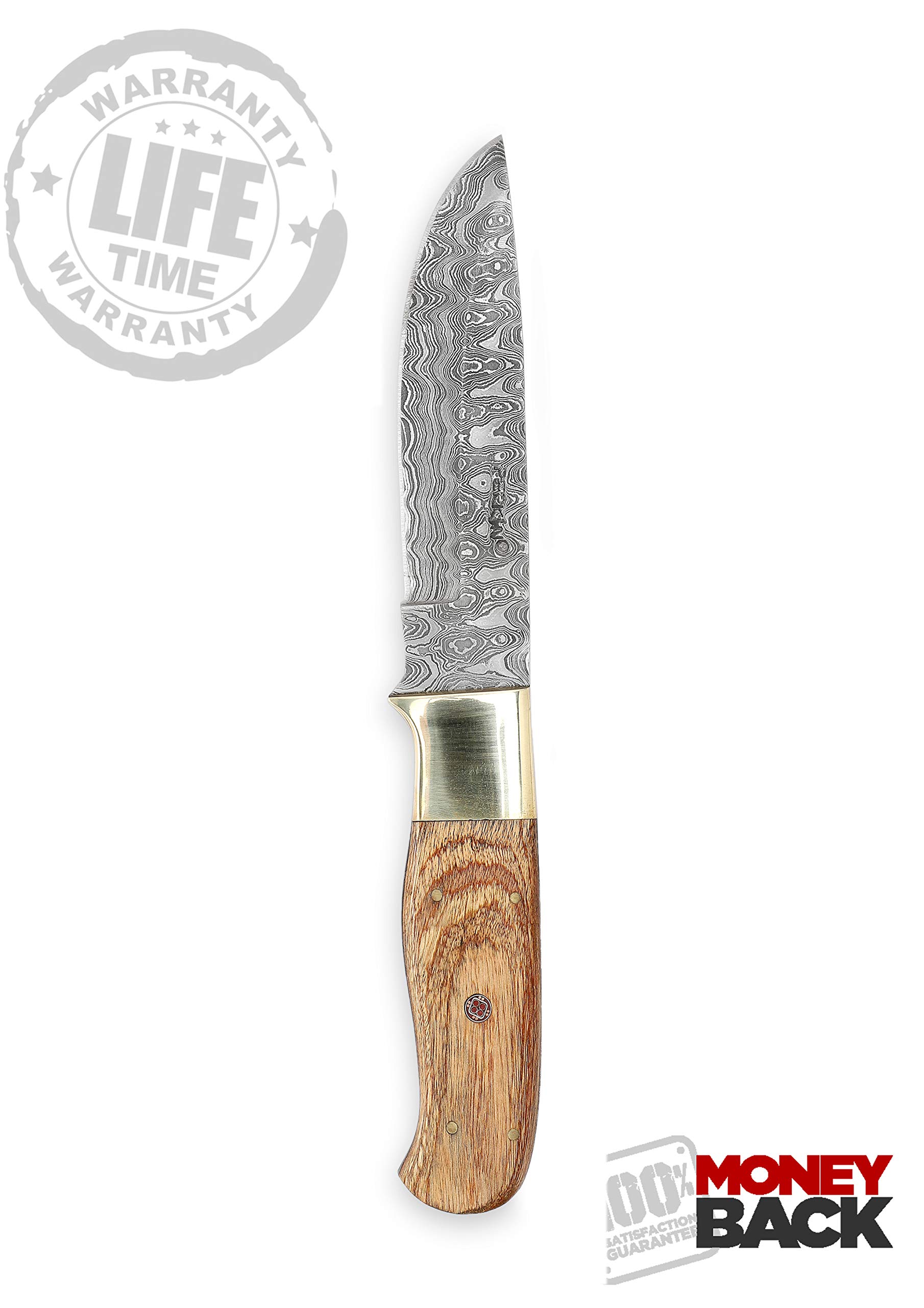 Coltello da caccia in acciaio Damasco con fodero