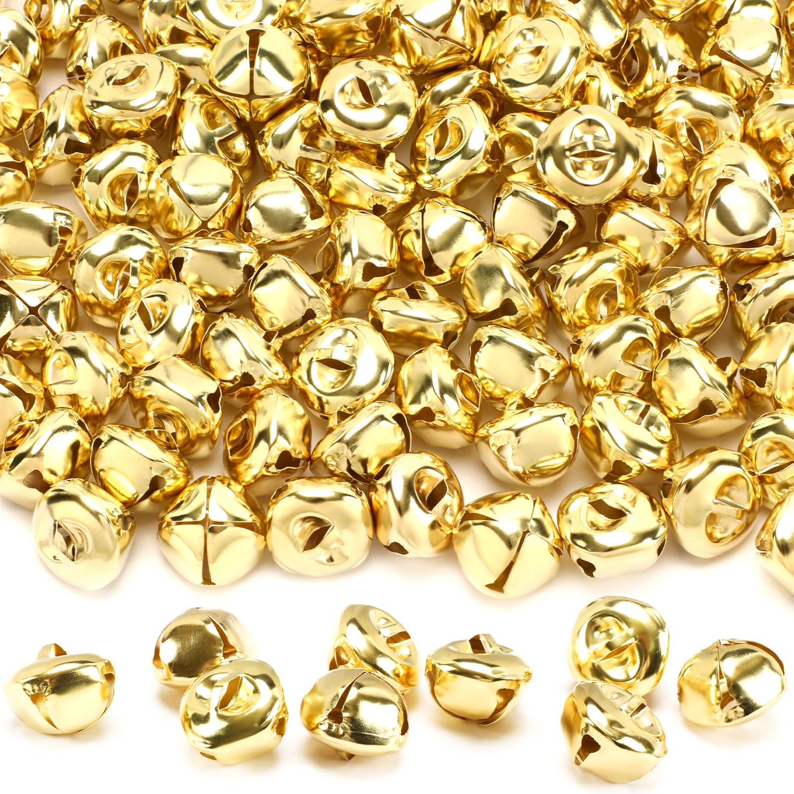 Augshy 120 Pcs 1 Inch Christmas Jingle Bells,Golden