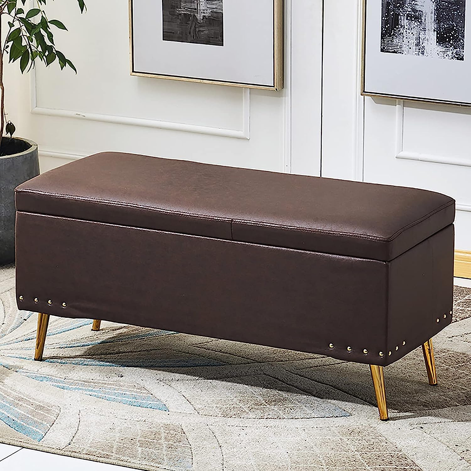 Meuble de décoration marron foncé et repose-pieds de rangement moderne