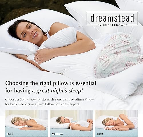 Miniatura 5 de Cuddledown Dreamstead - Almohada de dormir de alta calidad, plumón de ganso blanco europeo, 800 potencia de relleno, 300 hilos, carcasa de satén