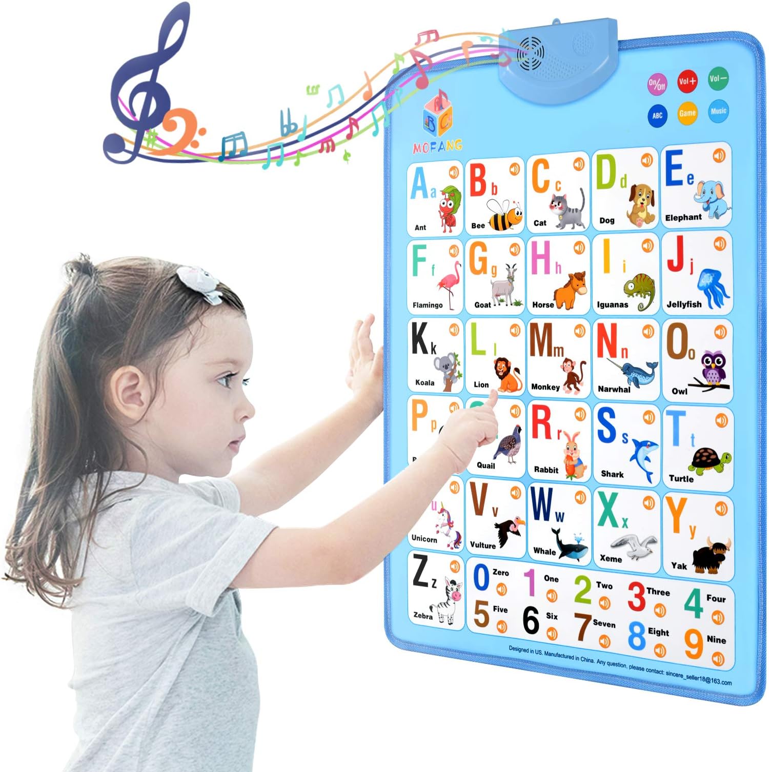MOFANG Electronic Interactive Alphabet Wall Chart, Talking ABC & 124s & Music Poster, Best Educational Toy for Toddler. Kids Fun Learning at Daycare, Preschool.Blue