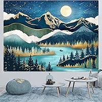 Vista 1 de Accnicc Tapiz de montaña, bosque natural, árbol, tapices para dormitorio, estético, noche estrellada, luna, estrellas, tapices para colgar