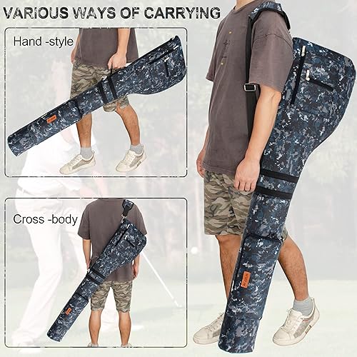 Miniatura 15 de AKOZLIN Bolsa de transporte para palos de golf 8-10, ligera, plegable, para viajes, domingo, con correa, bolsa impermeable para el domingo Negro