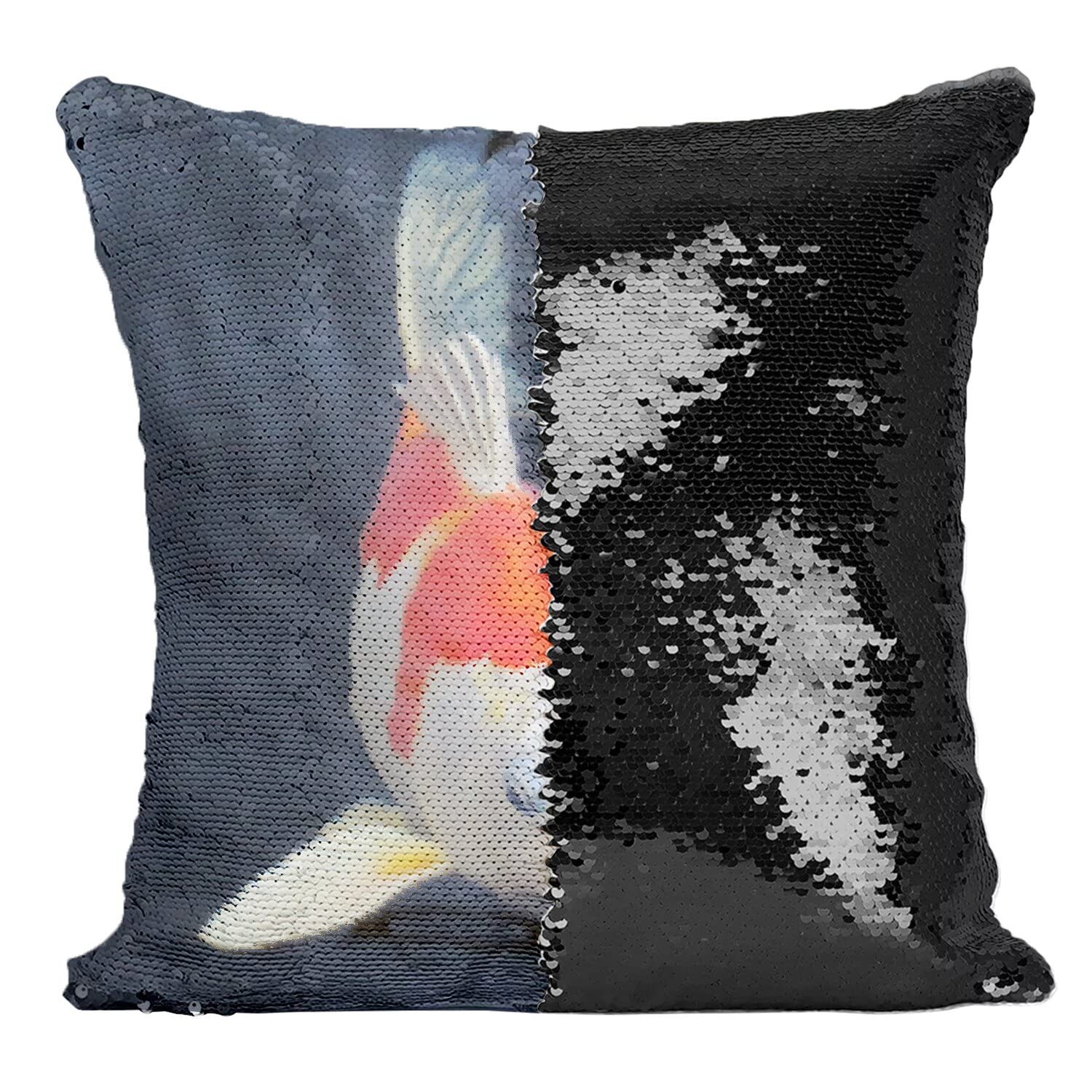 Coussin Sequin Noir Carpe Koi idée cadeau originale symbole de sérénité