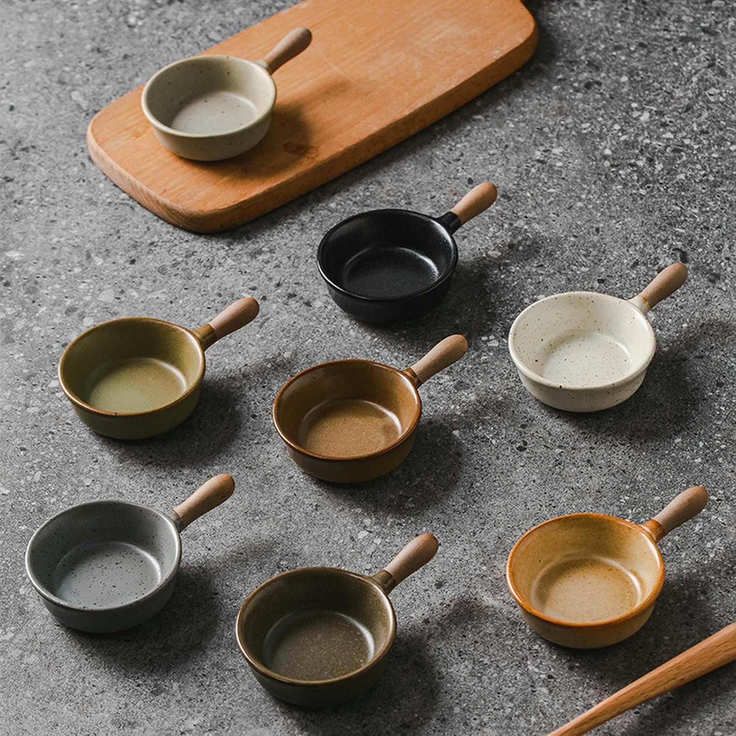 Soßenschale, 2-teilige/grobe Keramik-Dip-Sauce-Schale mit Griff, Keramik-Gewürz-Sushi-Snack(Danqing)