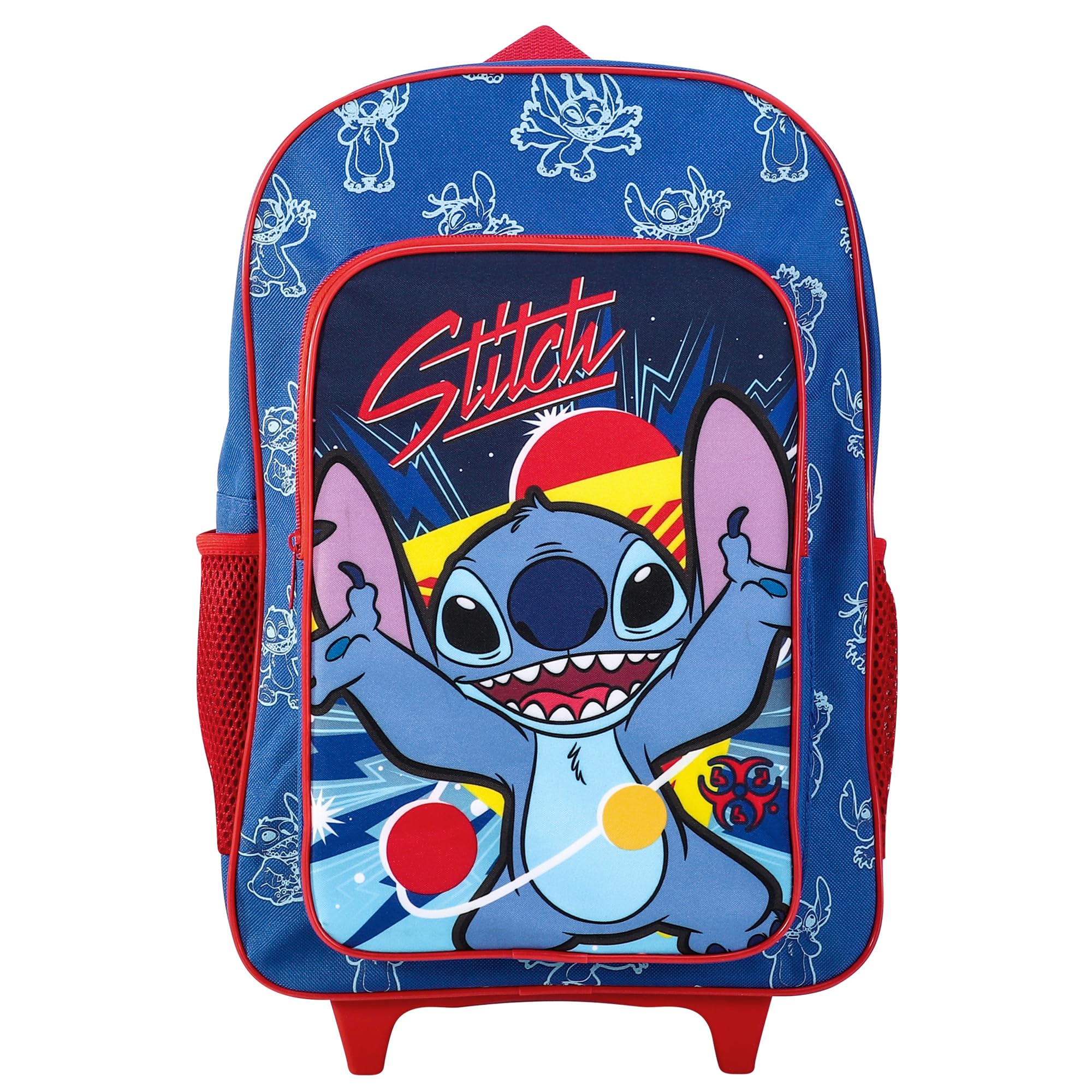 TDL Stitch Sac à dos à roulettes pour enfant avec poignée réglable, 2 compartiments, bleu, 41cm X 28cm X 13cm, Sac à dos trolley