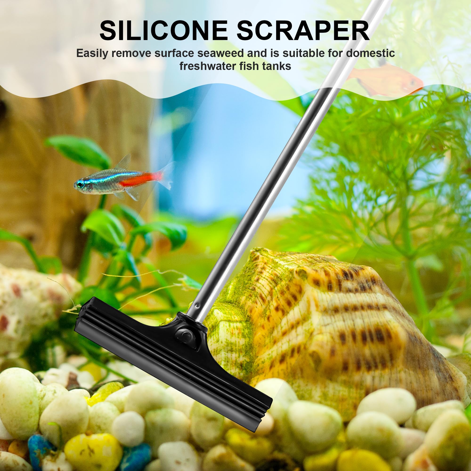 6 en 1 Aquarium Kit Outil, Acier Inoxydable Pince, Ciseau et Épuisette Aquarium, Accessoires Aquariums pour Élagage d'herbe d'eau dans Réservoir Poissons et Plantes d'Aquarium(Argenté)