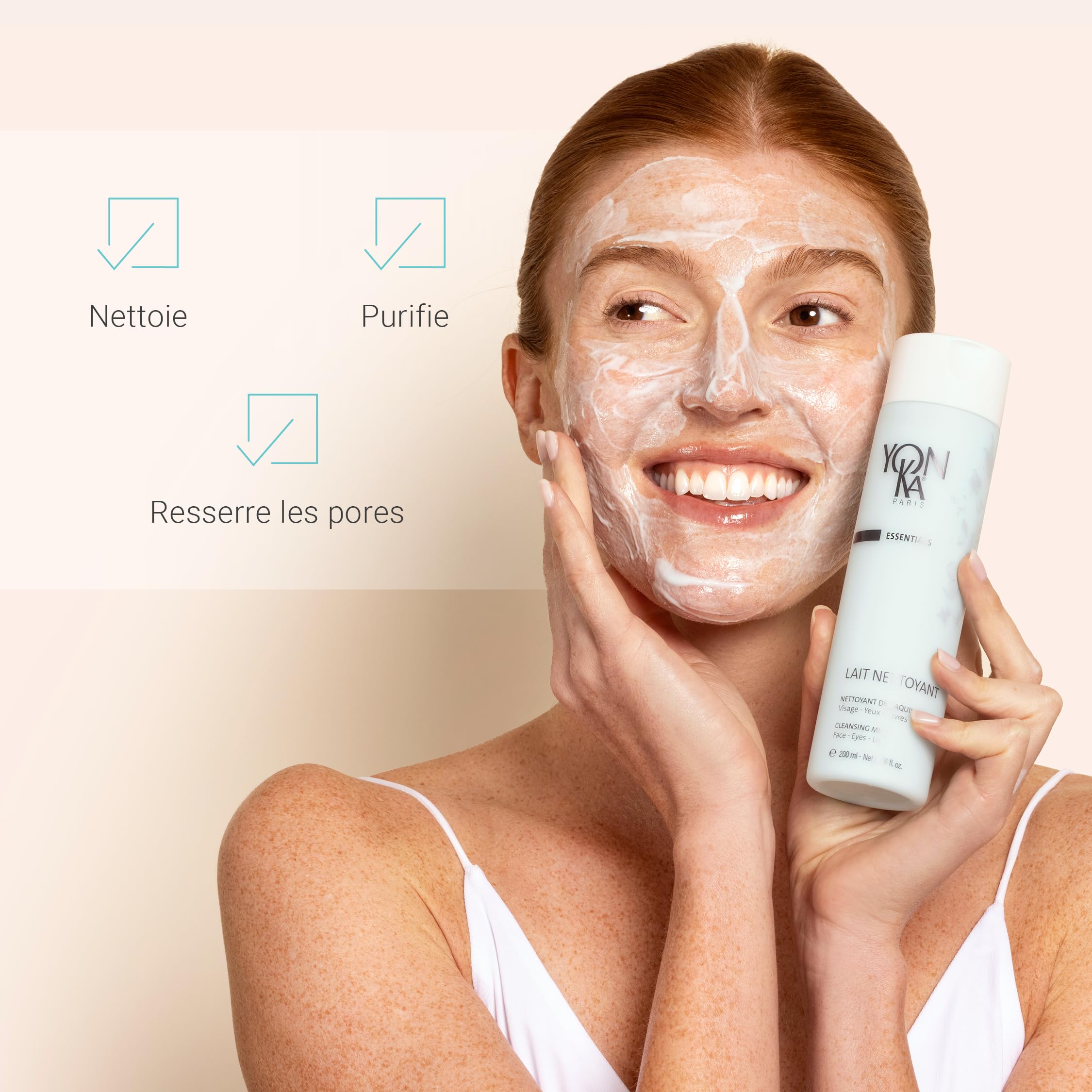 Lait Nettoyant Yonka 200ml - Visage, Yeux & Lèvres - Démaquille, Nettoie et Apaise - Tous Types de Peaux, Convient aux Peaux Sèches et Sensibles - Texture Veloutée - Rinçage à l'Eau