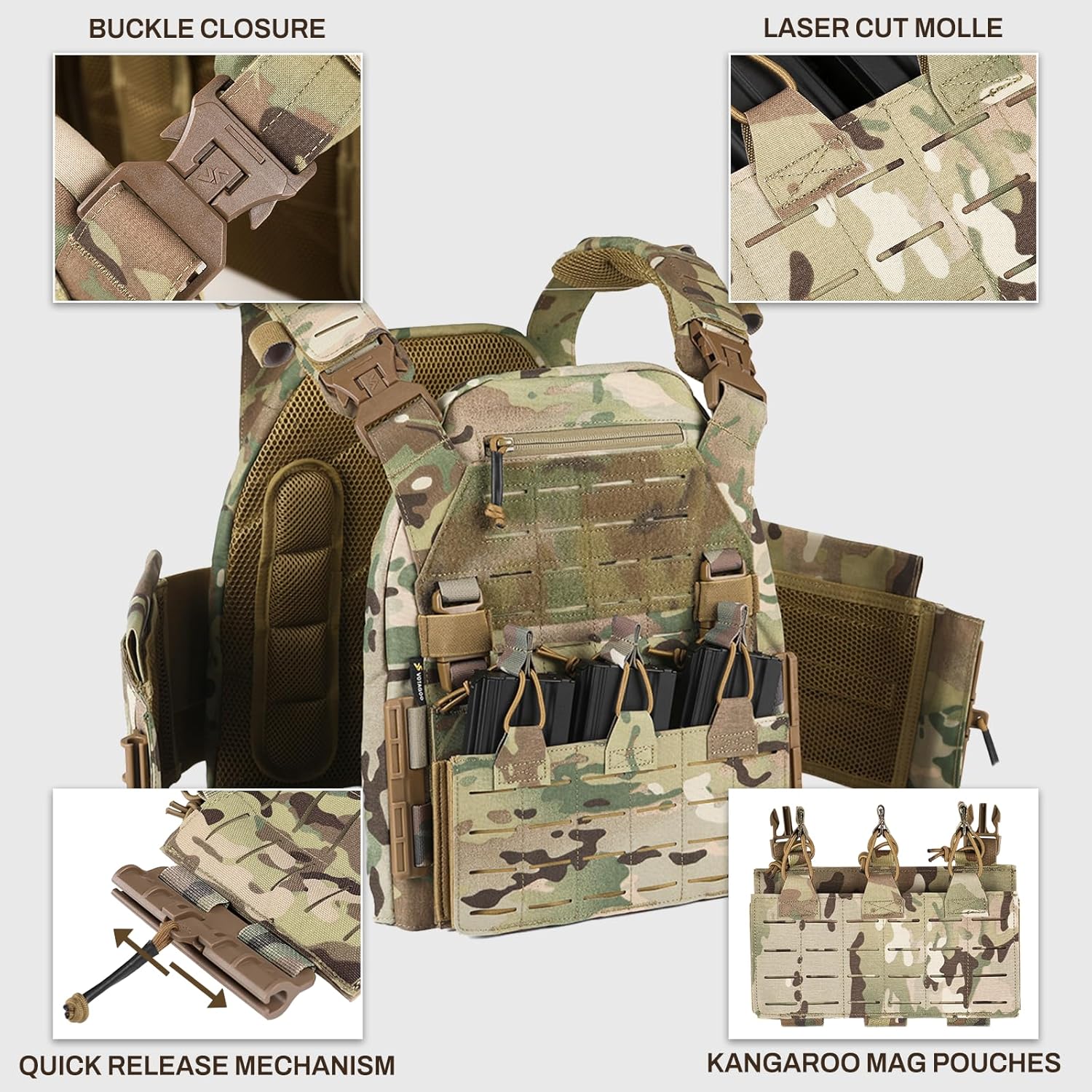 Tactical Vest Plate Carrier Military Airsoft Combat Training Gear Lightweight Quick Release Molle System