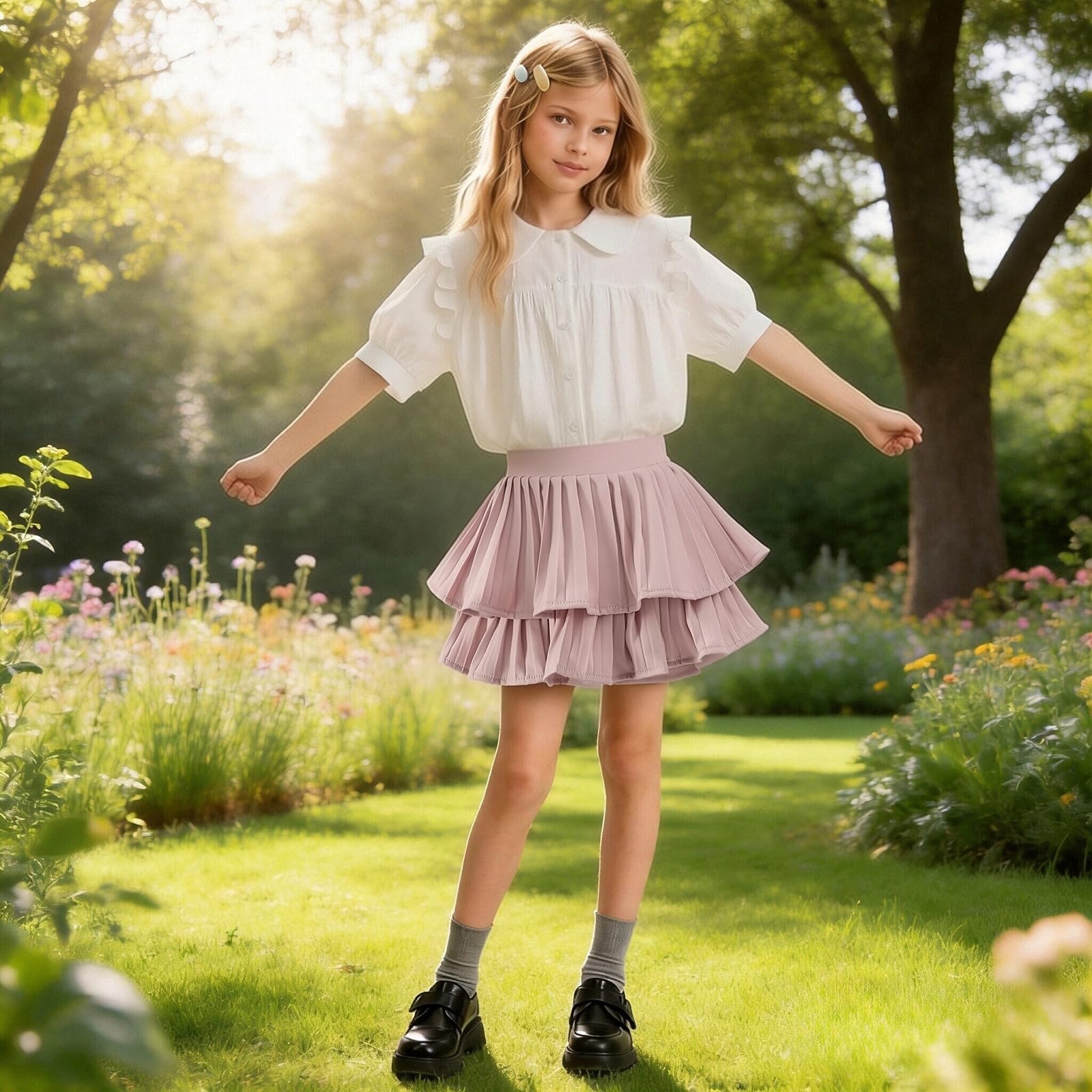 Générique Jupe d'été à Volants et à étages, Style décontracté Chic, Short plissé trapèze pour Petites Filles (6-7 Years)