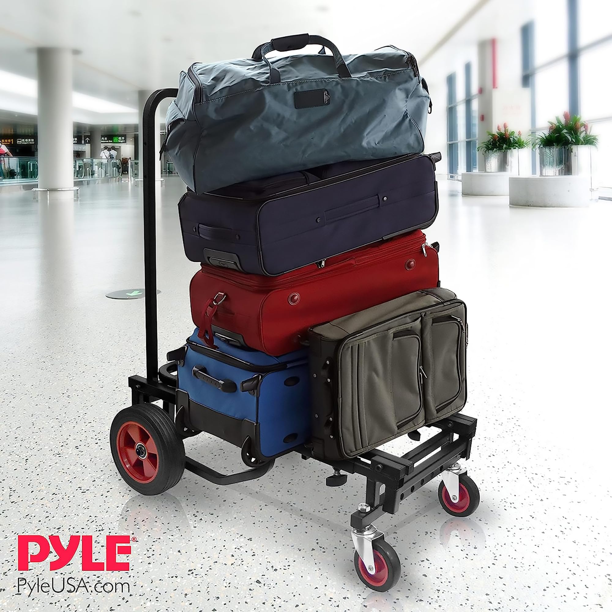 Pyle Transportwagen Klappbar, Plattformwagen mit R-Trac-Rädern & Bremse & Rutschfester Fläche, Bis 90Kg, Ideal für Lieferung, DJ Equipment, PA Lautsprecher, Mischpulte & Events